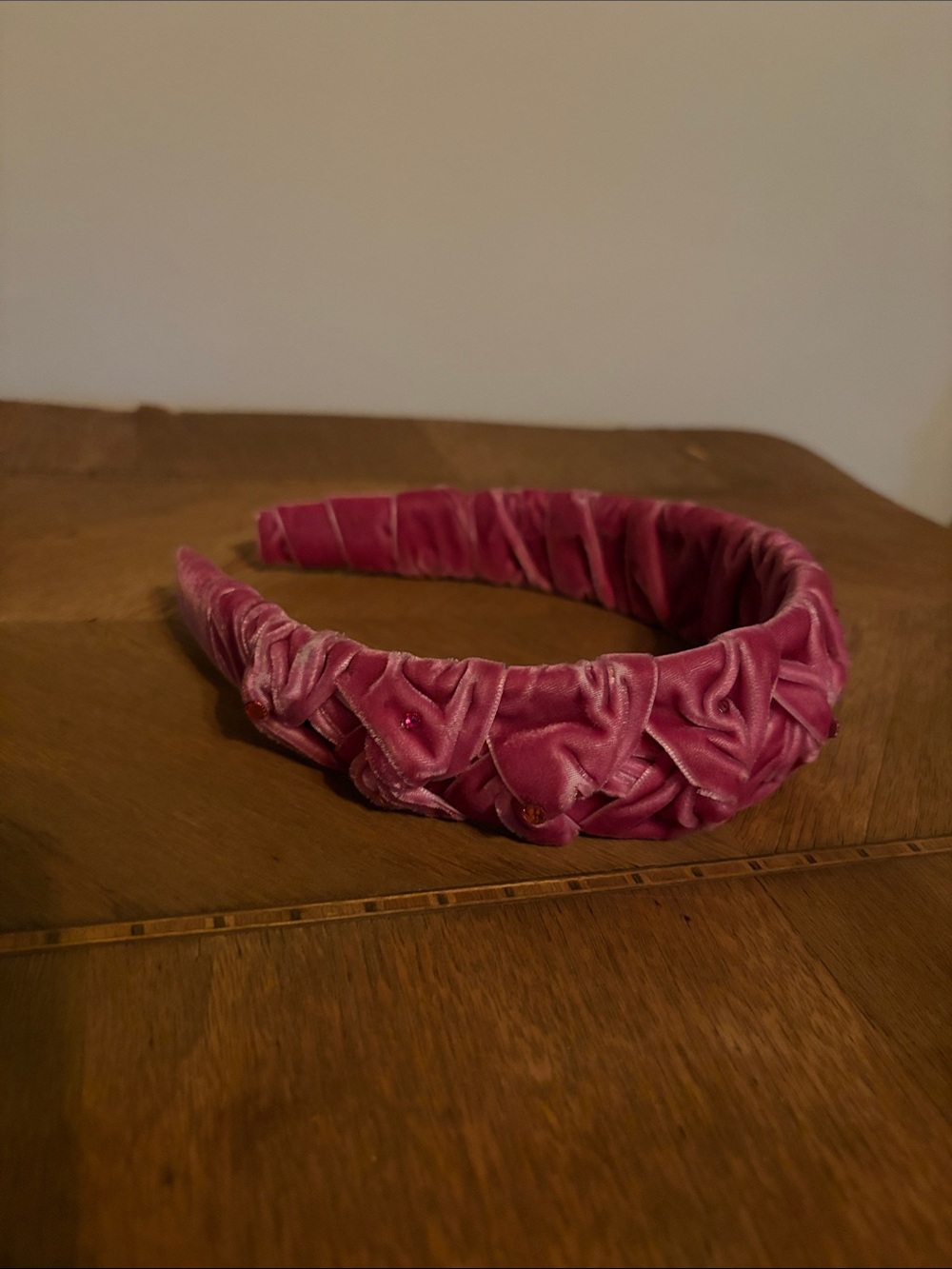 Violet & Brooks Pink Velvet Knotted Headband with Gemstones- Women Accessories